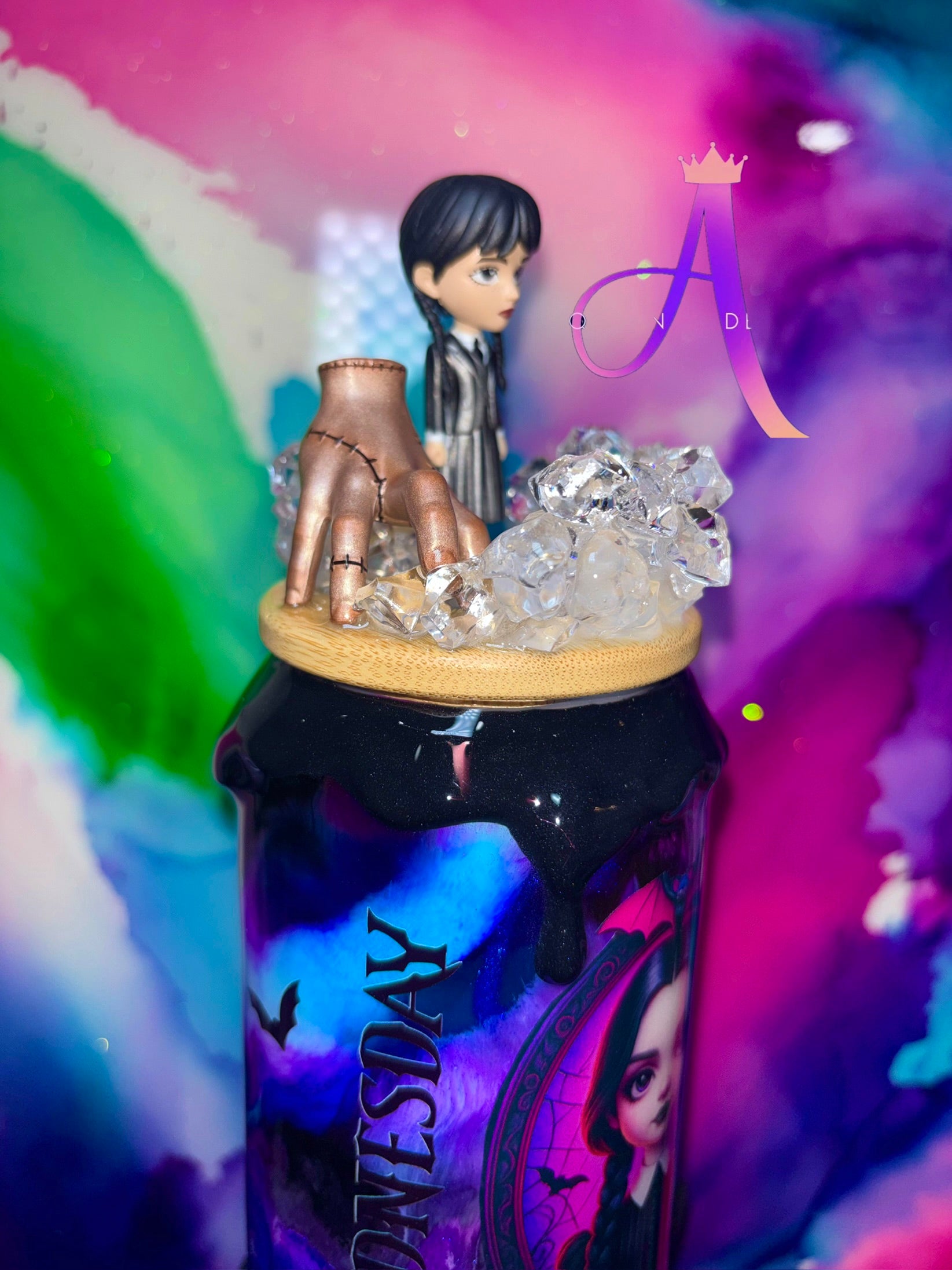 🌌🖤“Nevermore Nights” – 18 oz Glass Tumbler with Decorative Topper