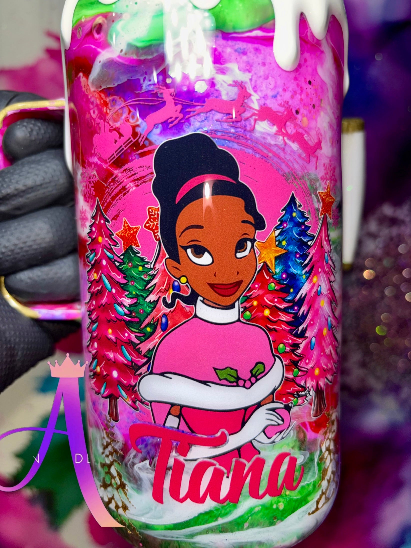 ❄️✨”Tiana’s Antique Winter Wonderland”🎄❄️✨18 Oz. Mug W/(3D Hand Sculpted Bow) (PREMIUM)