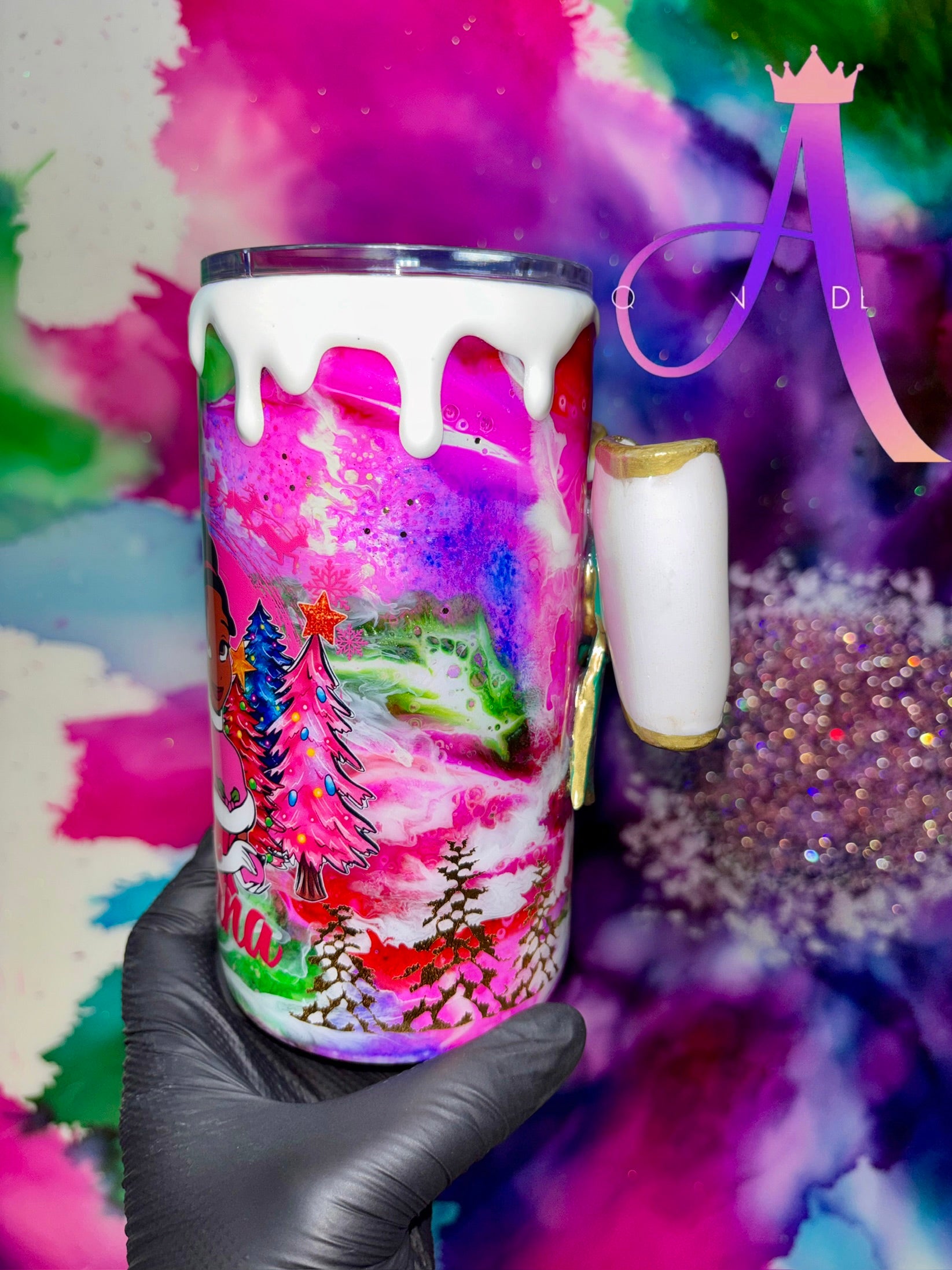 ❄️✨”Tiana’s Antique Winter Wonderland”🎄❄️✨18 Oz. Mug W/(3D Hand Sculpted Bow) (PREMIUM)