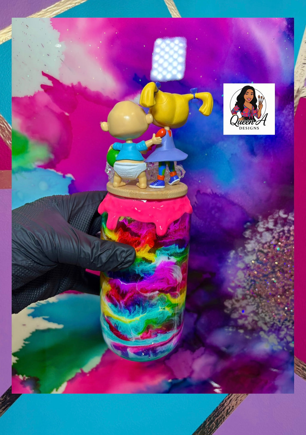 “Rugrats Dream Race”– 18 oz Glass Tumbler🍼✨🌈🩷💛💚💙✨