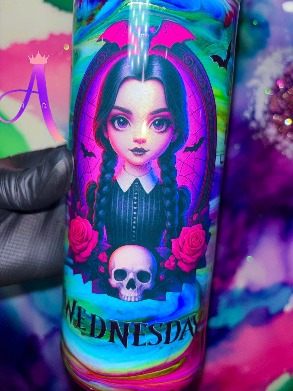 “Trapped in Enid’s Colors” – 30 oz Tumbler 🖤🕷️🕸️