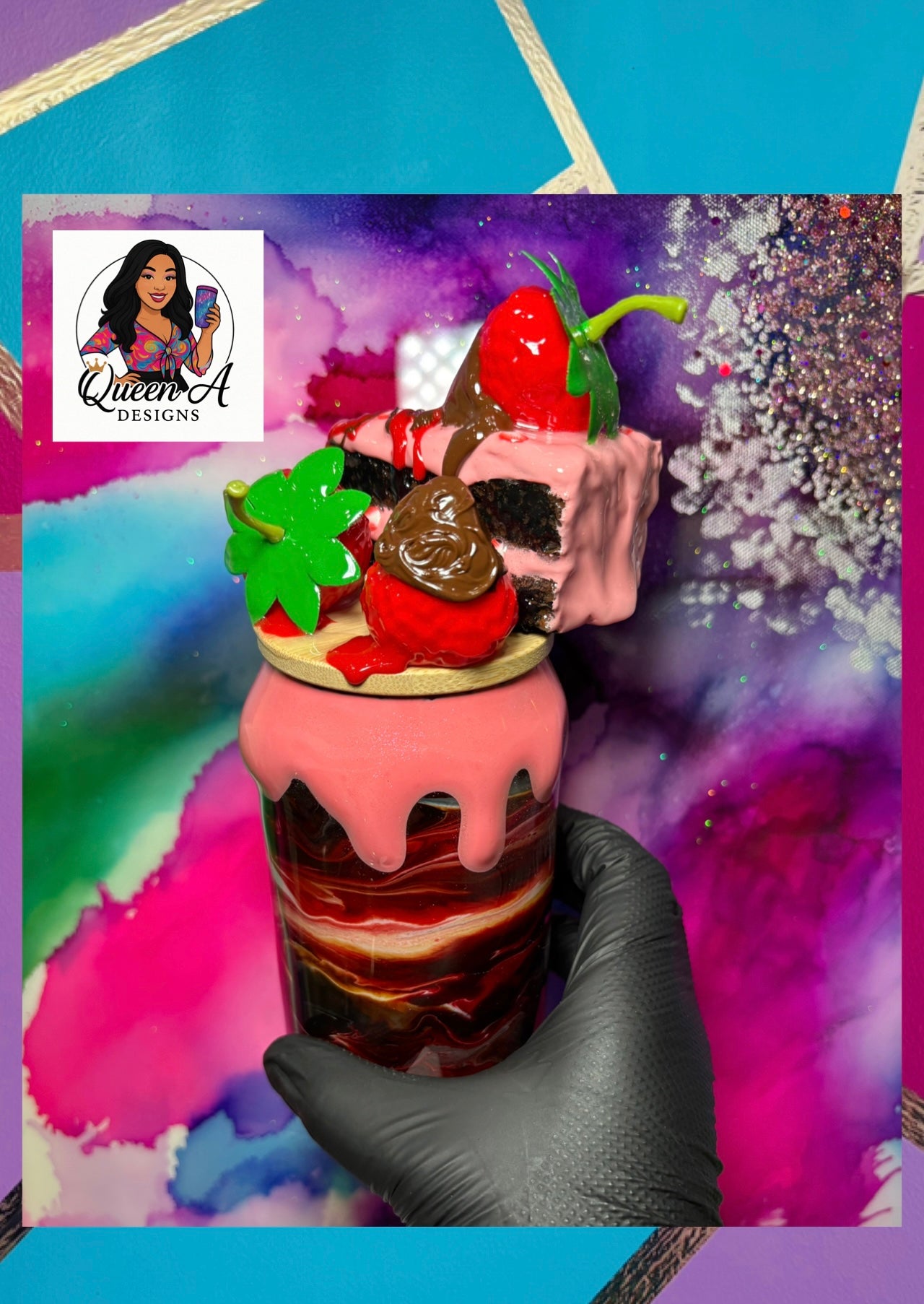 “Chocolate-Covered Strawberry Sip”– 18 oz Glass Tumbler W/ 3D Bamboo Lid