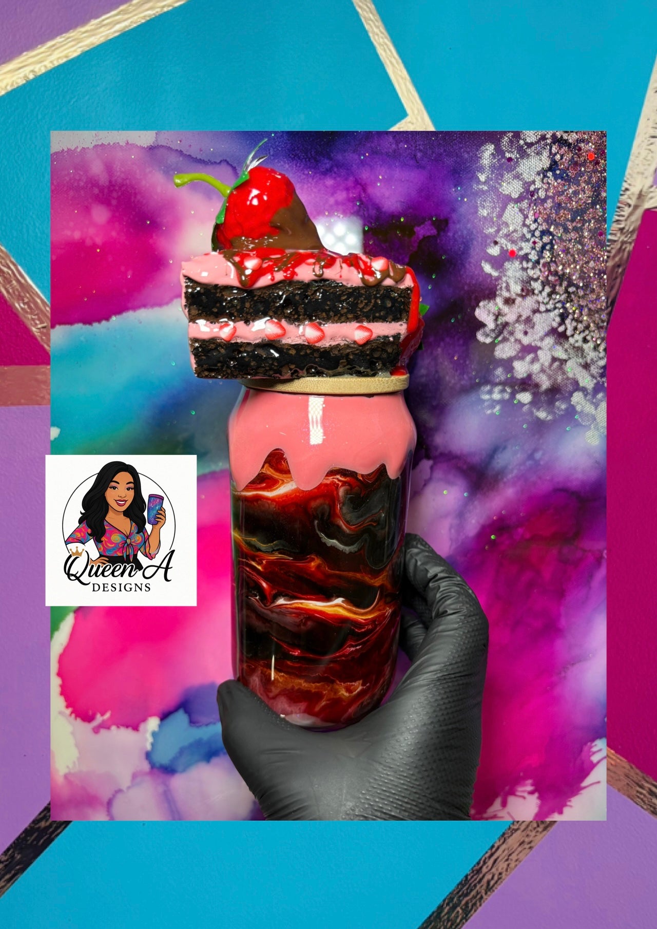 “Chocolate-Covered Strawberry Sip”– 18 oz Glass Tumbler W/ 3D Bamboo Lid