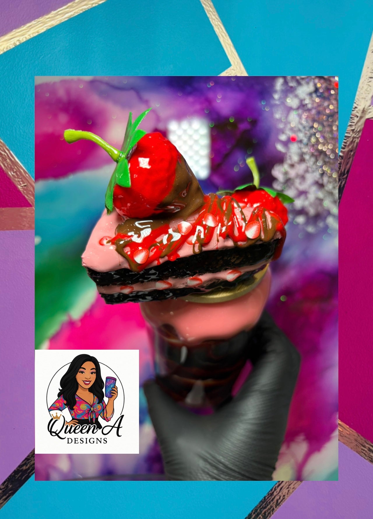 “Chocolate-Covered Strawberry Sip”– 18 oz Glass Tumbler W/ 3D Bamboo Lid