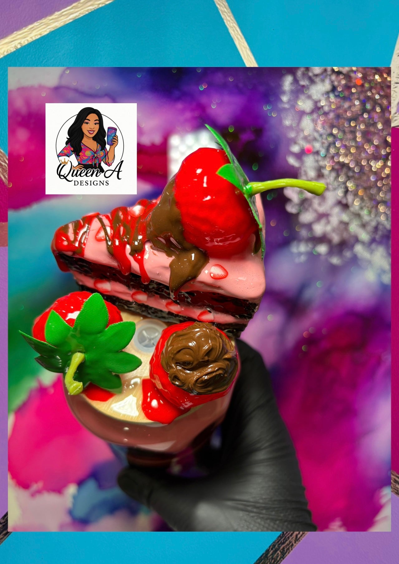 “Chocolate-Covered Strawberry Sip”– 18 oz Glass Tumbler W/ 3D Bamboo Lid