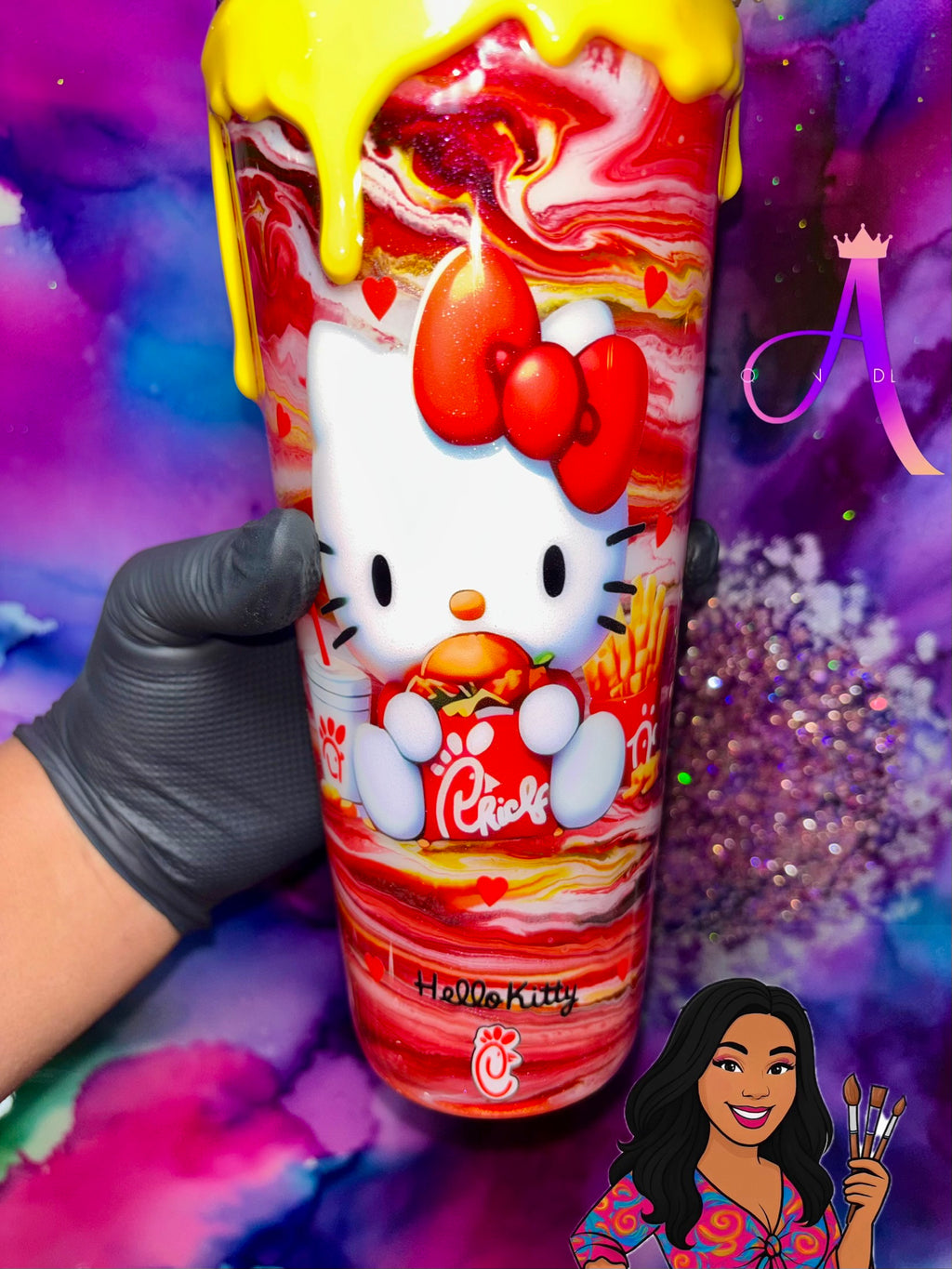 “Kitty Snack Attack” – 24 oz Tumbler (PREMIUM)✨😻🍔🍟✨