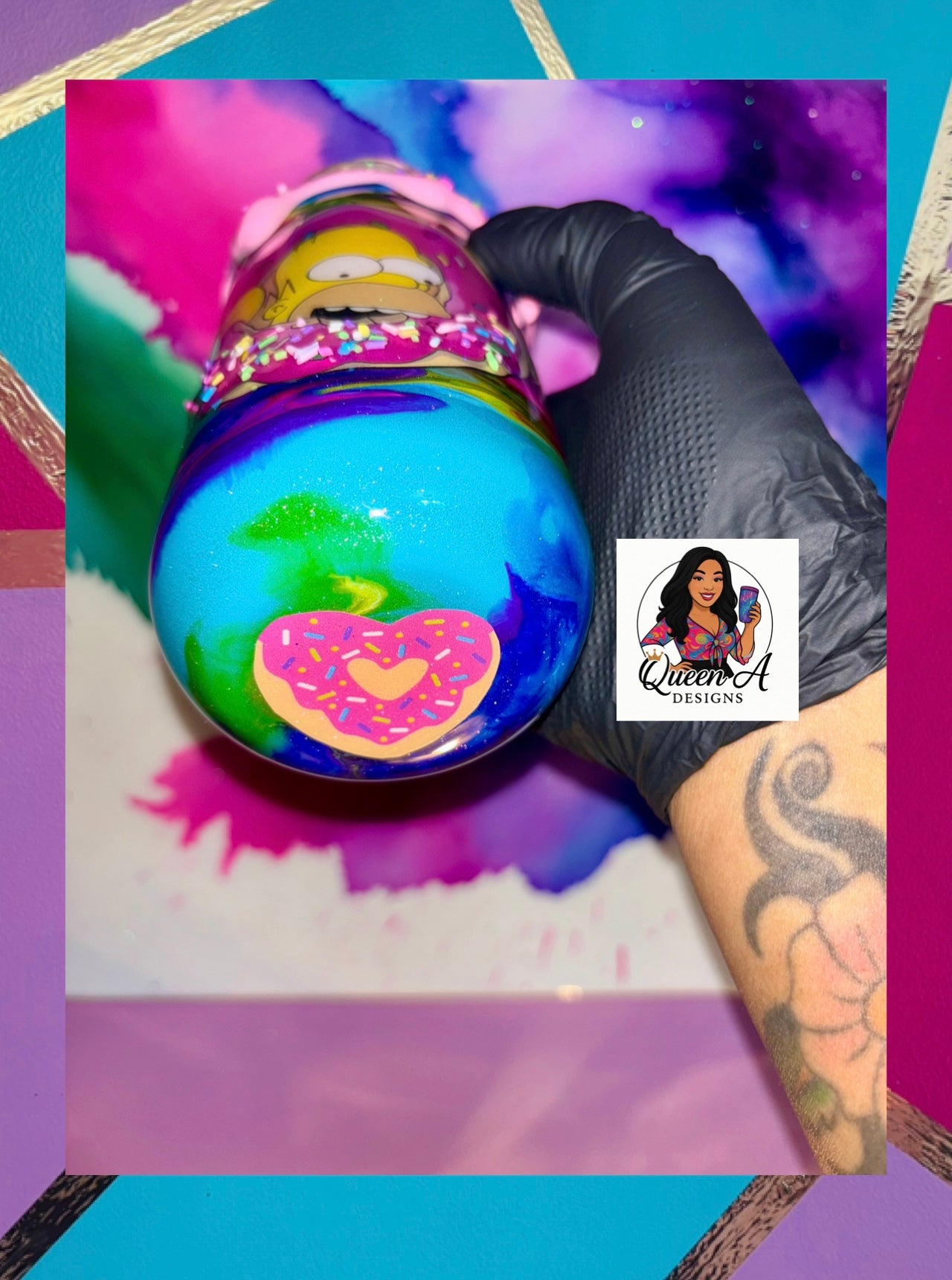 🍩🩷✨“Homers Heaven”✨18 Oz. Glass Tumbler  (🌈Rainbow Swirl🌈)