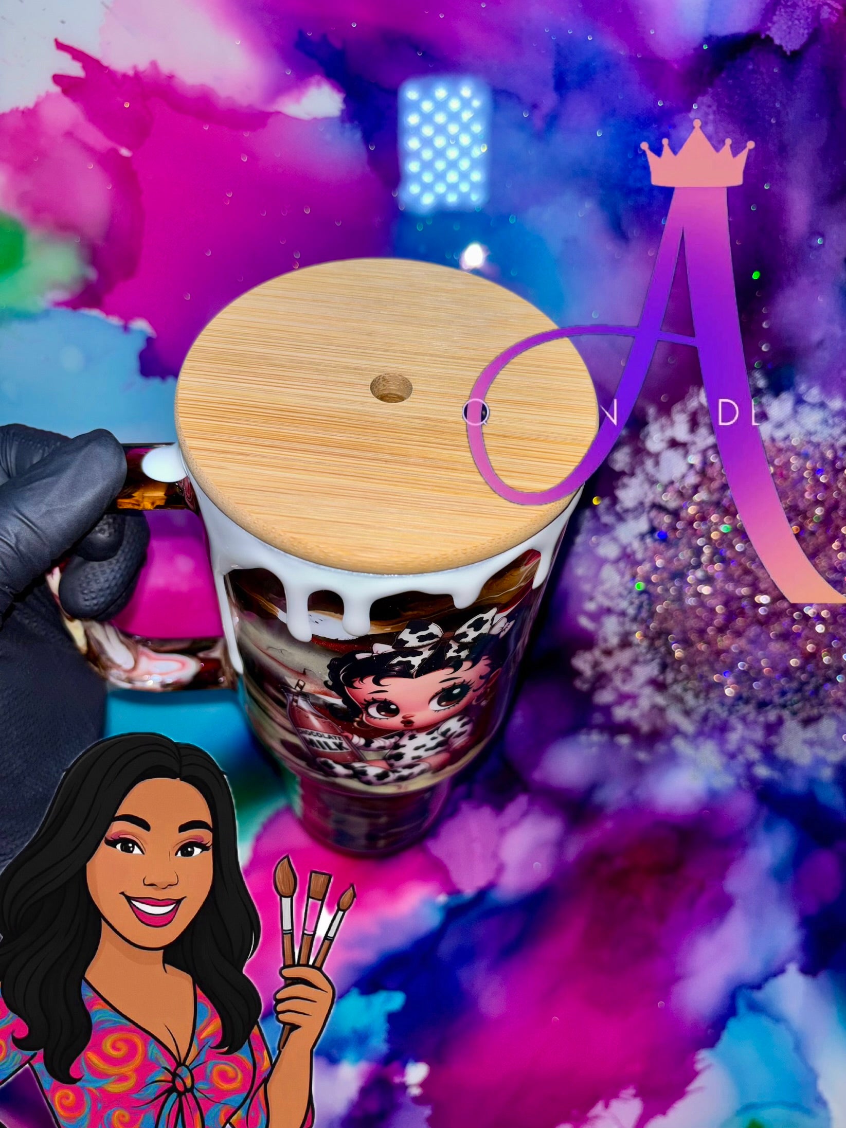 “Baby Boop’s Moo Moo Milkshake”
40 OZ. (GLASS) Tumbler W/ Bamboo Lid & Handle 🍫🍼🧋💫🍨