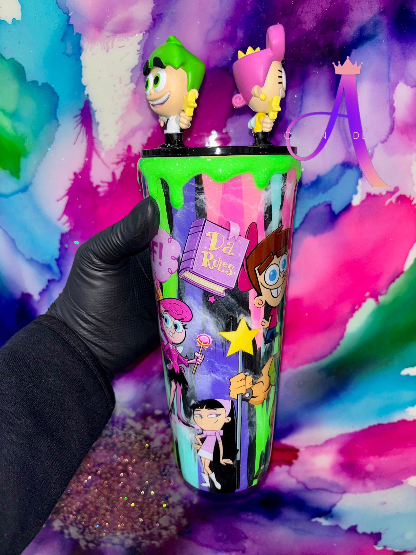 “Fairy World Magic”: Cosmo & Wanda Edition🧚🪄🩷💚✨(Hand Painted With Decor Topper)