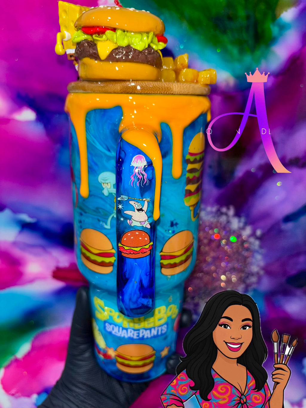 “Deep Sea Burger Bash”🍔🏝️✨💙✨40 OZ. (Glass Tumbler)✨PREMIUM