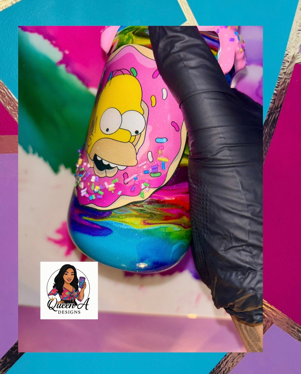 🍩🩷✨“Homers Heaven”✨18 Oz. Glass Tumbler  (🌈Rainbow Swirl🌈)