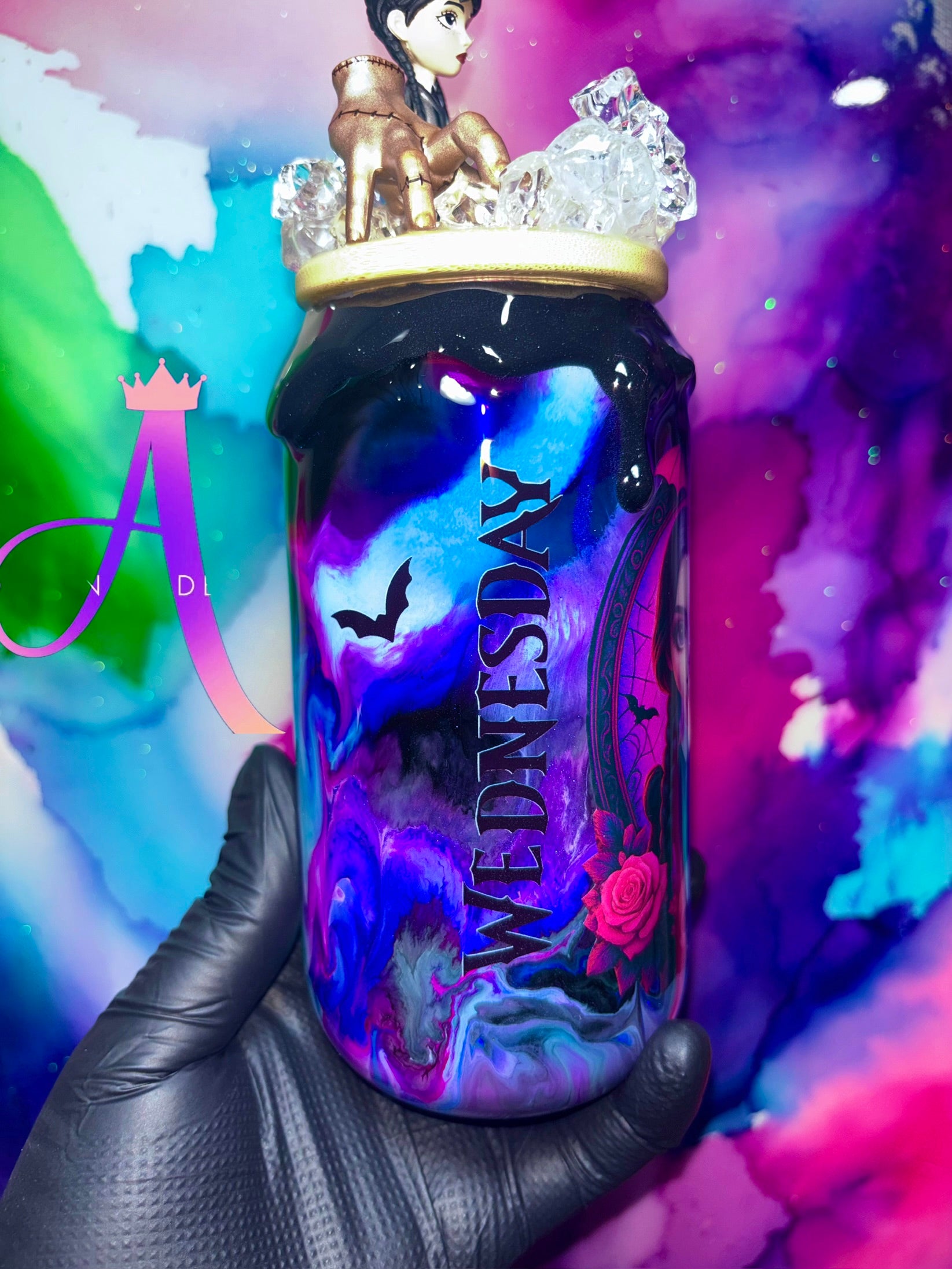 🌌🖤“Nevermore Nights” – 18 oz Glass Tumbler with Decorative Topper