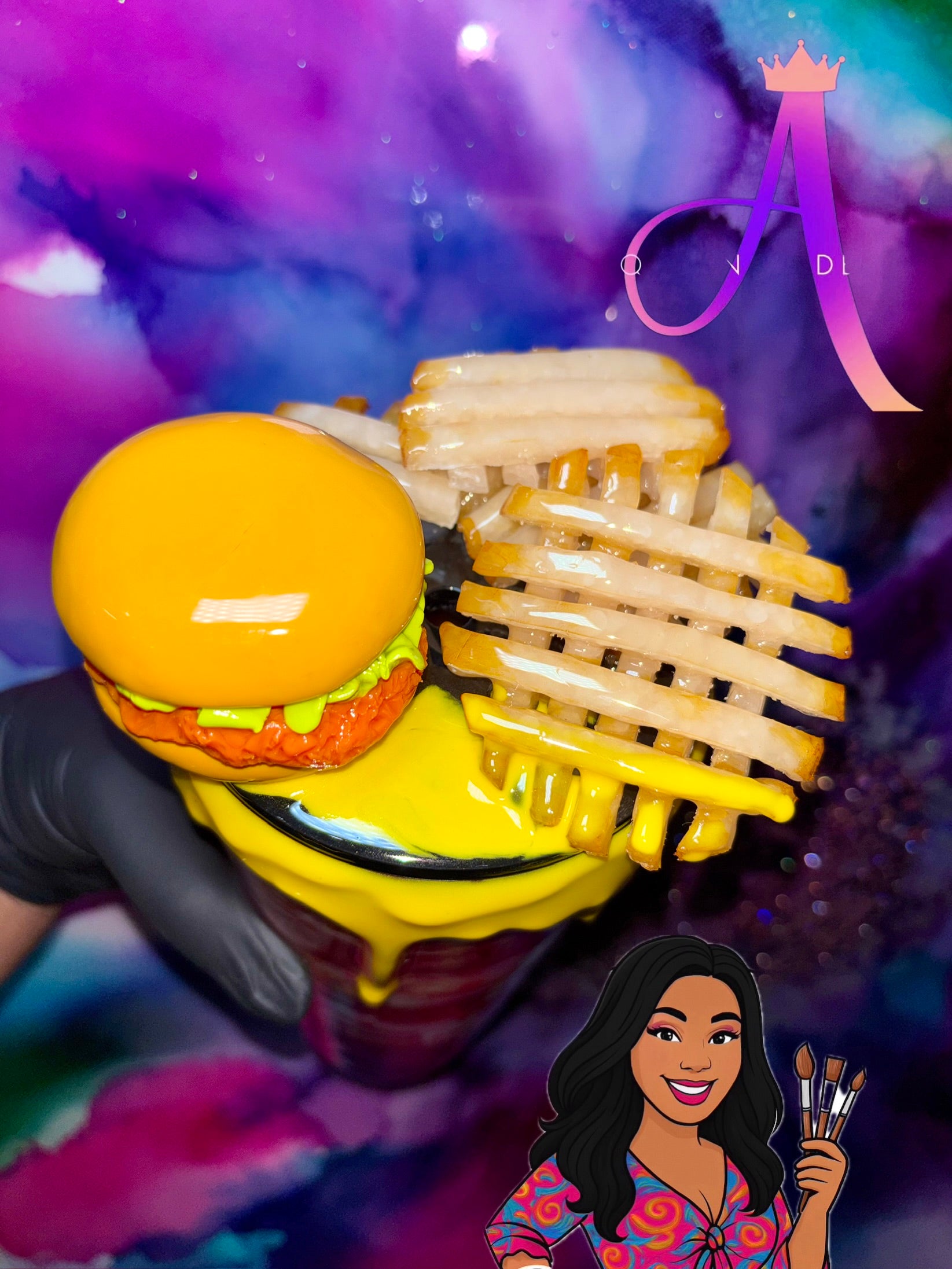 “Kitty Snack Attack” – 24 oz Tumbler (PREMIUM)✨😻🍔🍟✨