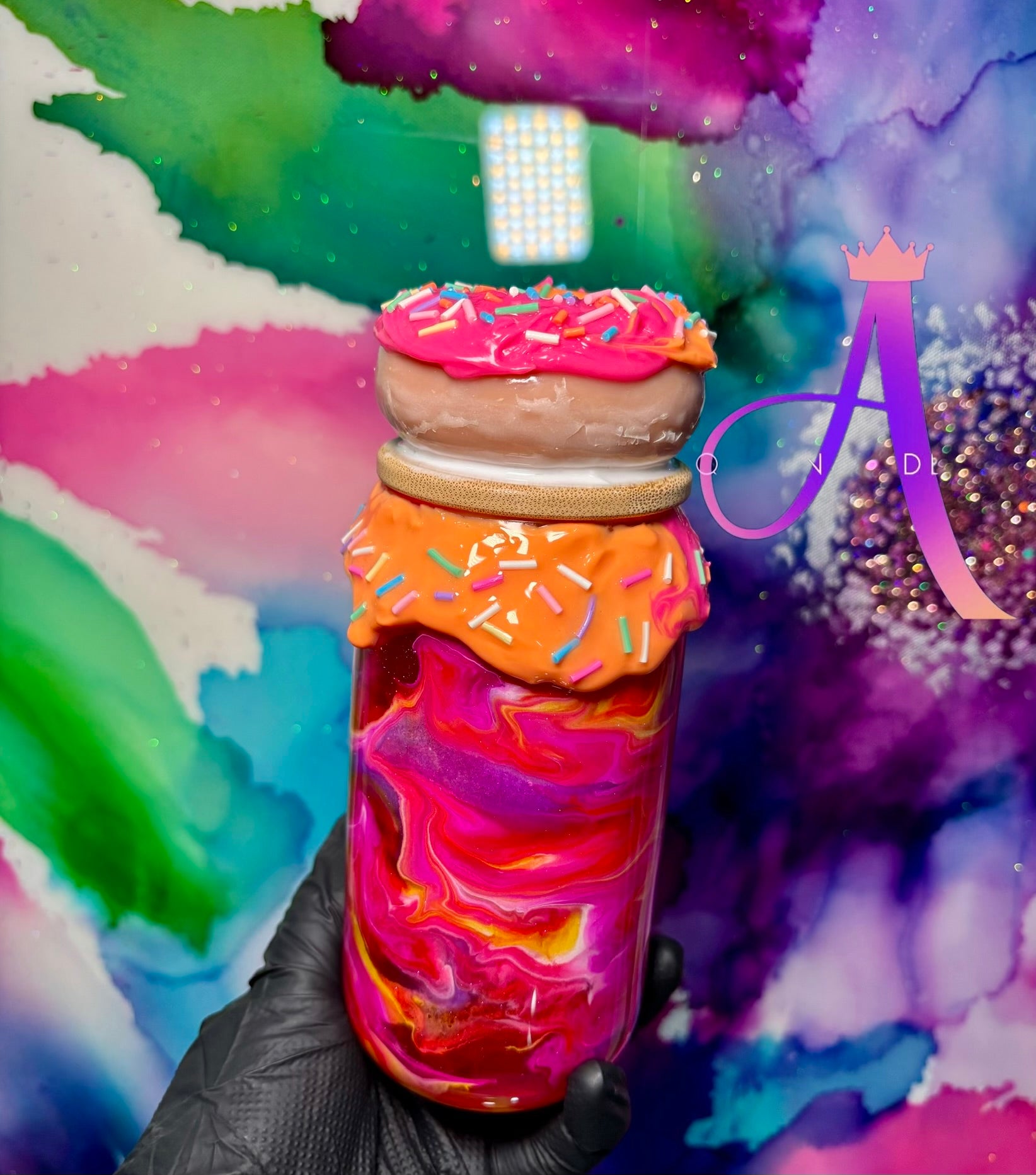 🍩🩷✨“Homers Heaven”✨18 Oz. Glass Tumbler 🩷🧡( Pink & Orange)🩷🧡