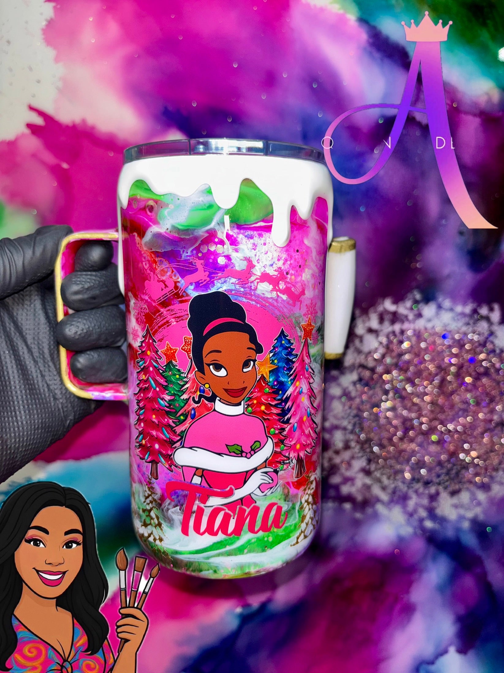 ❄️✨”Tiana’s Antique Winter Wonderland”🎄❄️✨18 Oz. Mug W/(3D Hand Sculpted Bow) (PREMIUM)