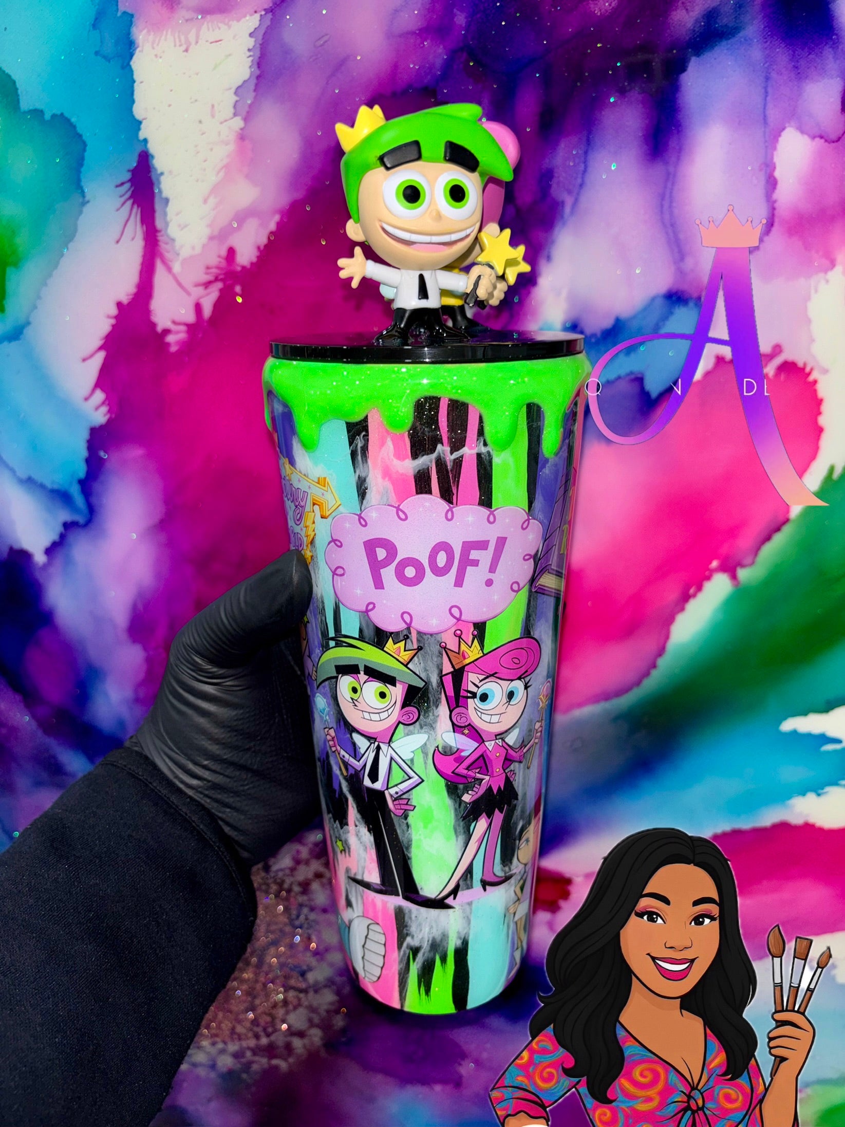“Fairy World Magic”: Cosmo & Wanda Edition🧚🪄🩷💚✨(Hand Painted With Decor Topper)