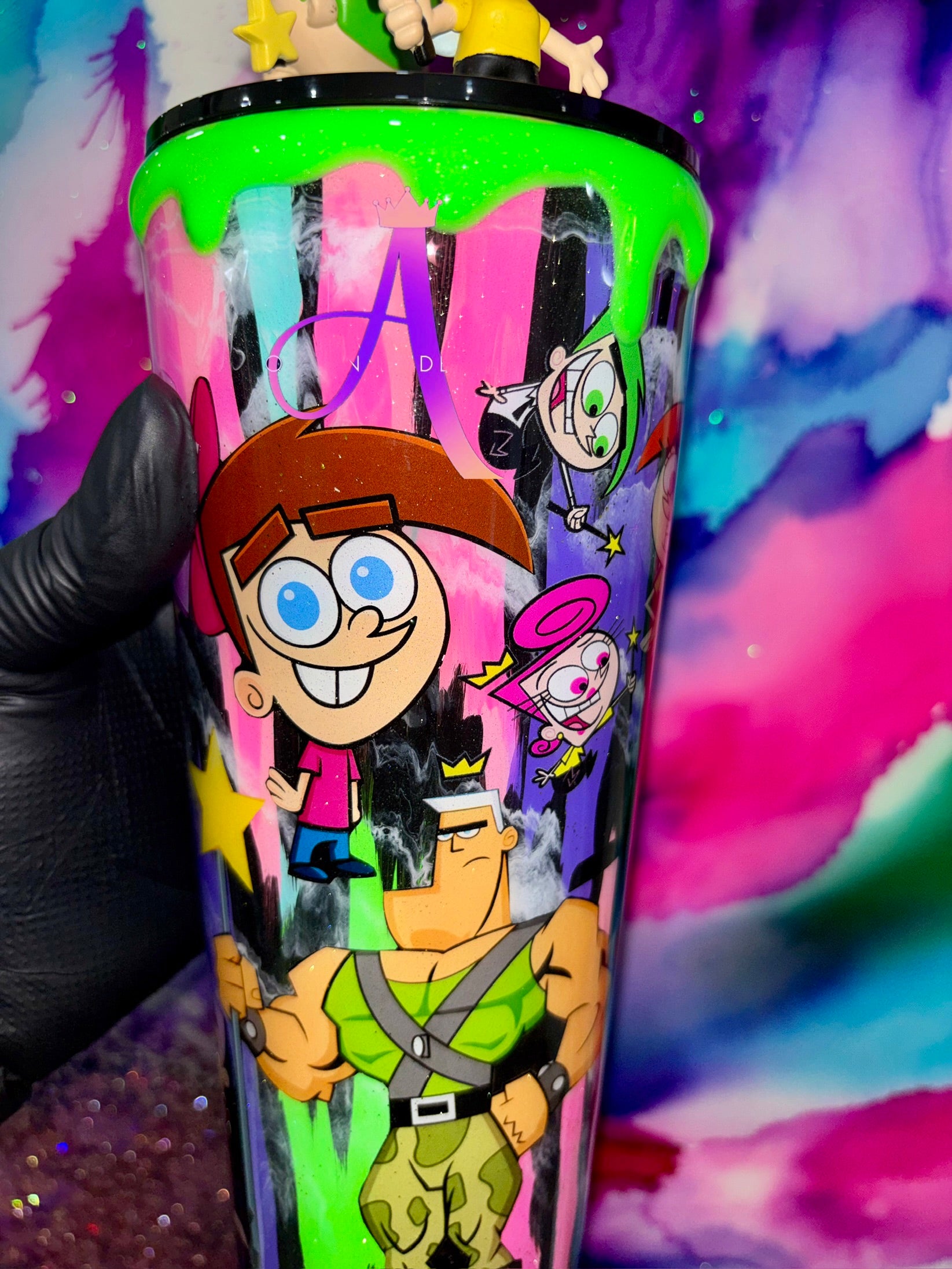 “Fairy World Magic”: Cosmo & Wanda Edition🧚🪄🩷💚✨(Hand Painted With Decor Topper)