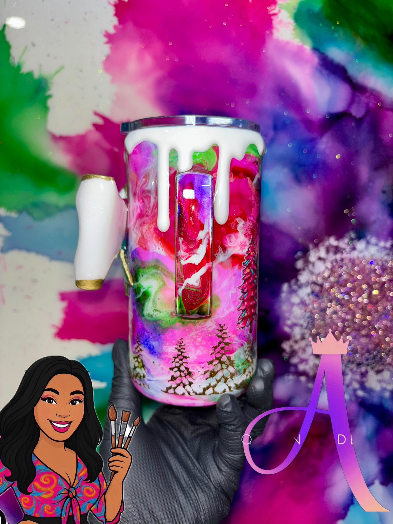 ❄️✨”Tiana’s Antique Winter Wonderland”🎄❄️✨18 Oz. Mug W/(3D Hand Sculpted Bow) (PREMIUM)