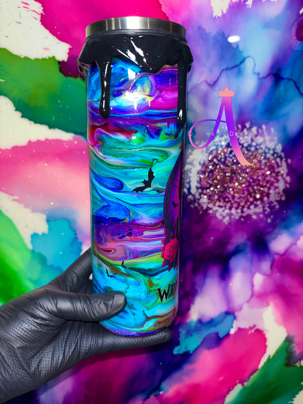 “Trapped in Enid’s Colors” – 30 oz Tumbler 🖤🕷️🕸️