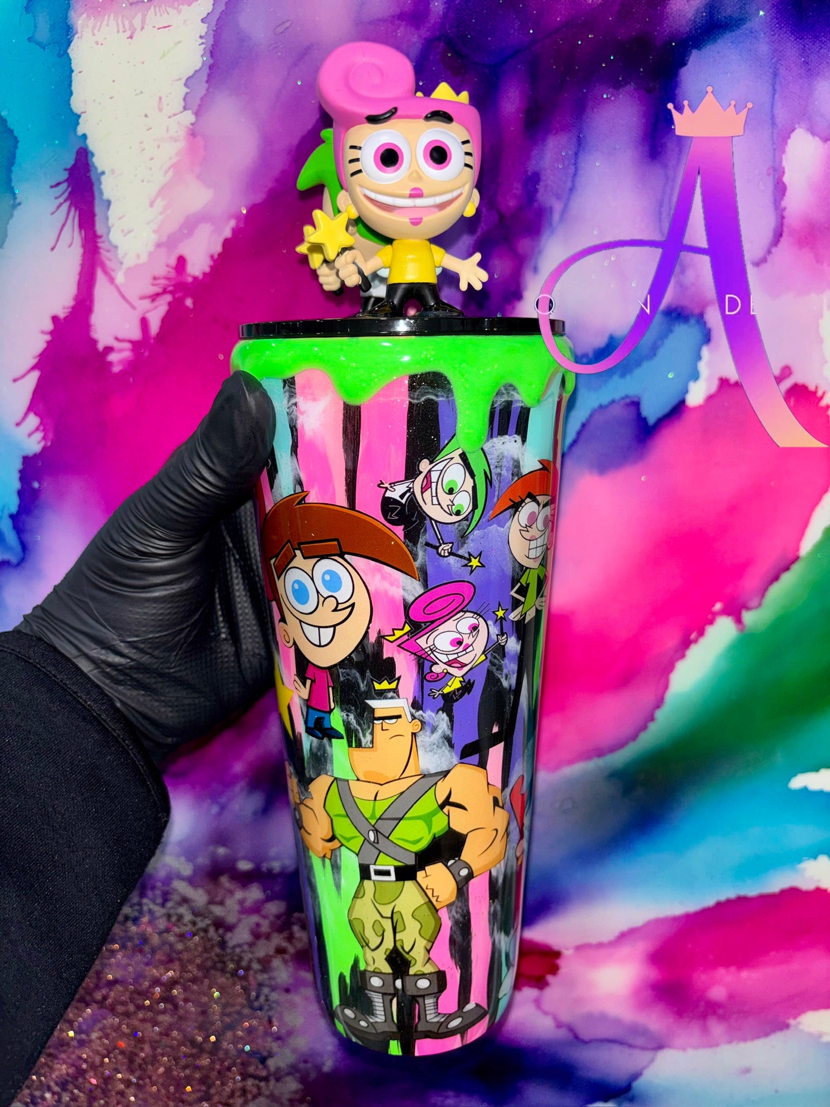 “Fairy World Magic”: Cosmo & Wanda Edition🧚🪄🩷💚✨(Hand Painted With Decor Topper)