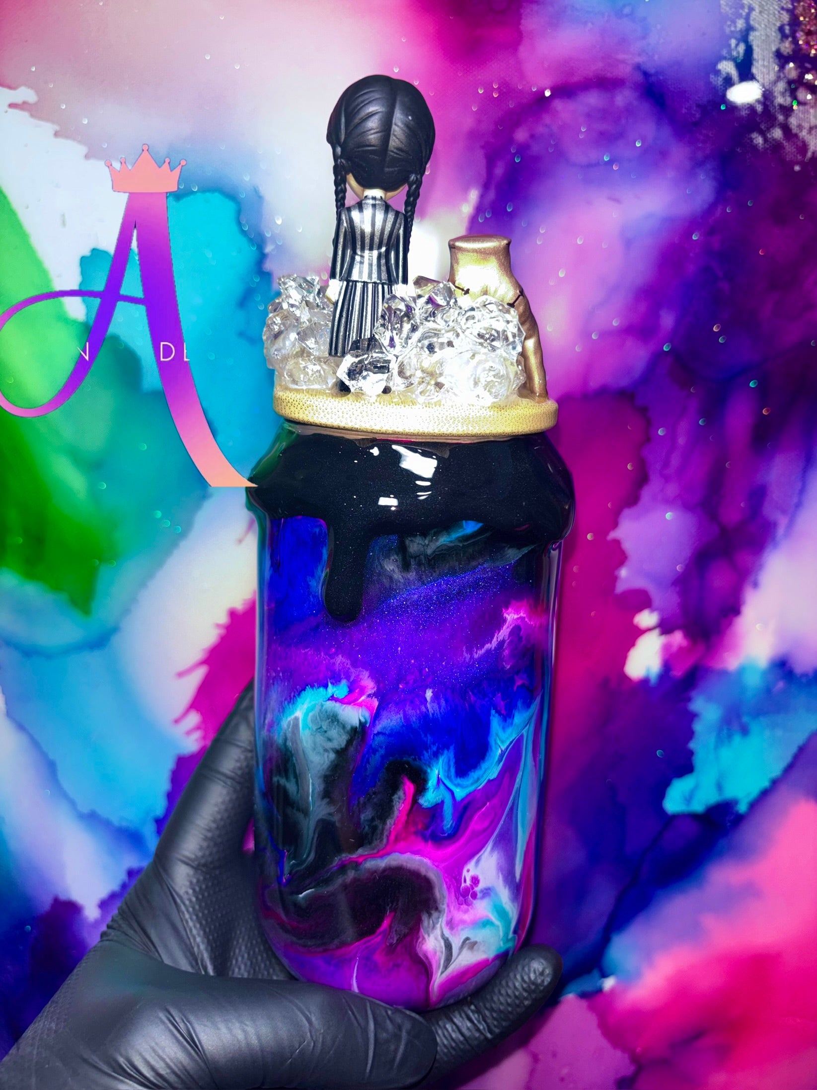 🌌🖤“Nevermore Nights” – 18 oz Glass Tumbler with Decorative Topper