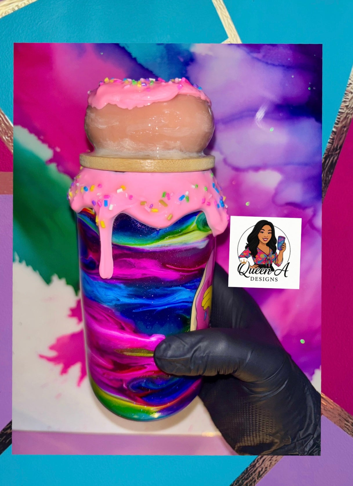 🍩🩷✨“Homers Heaven”✨18 Oz. Glass Tumbler  (🌈Rainbow Swirl🌈)