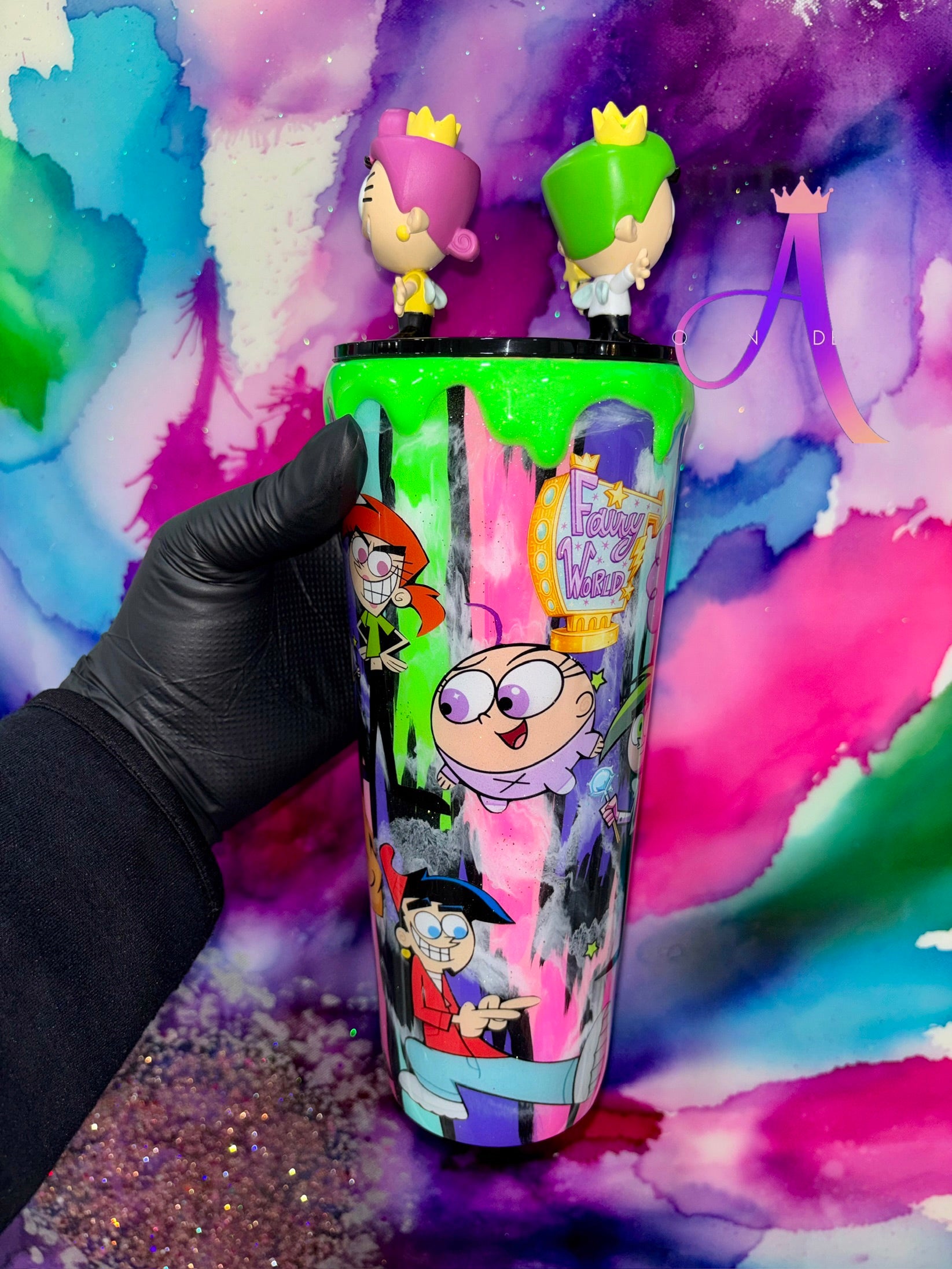 “Fairy World Magic”: Cosmo & Wanda Edition🧚🪄🩷💚✨(Hand Painted With Decor Topper)