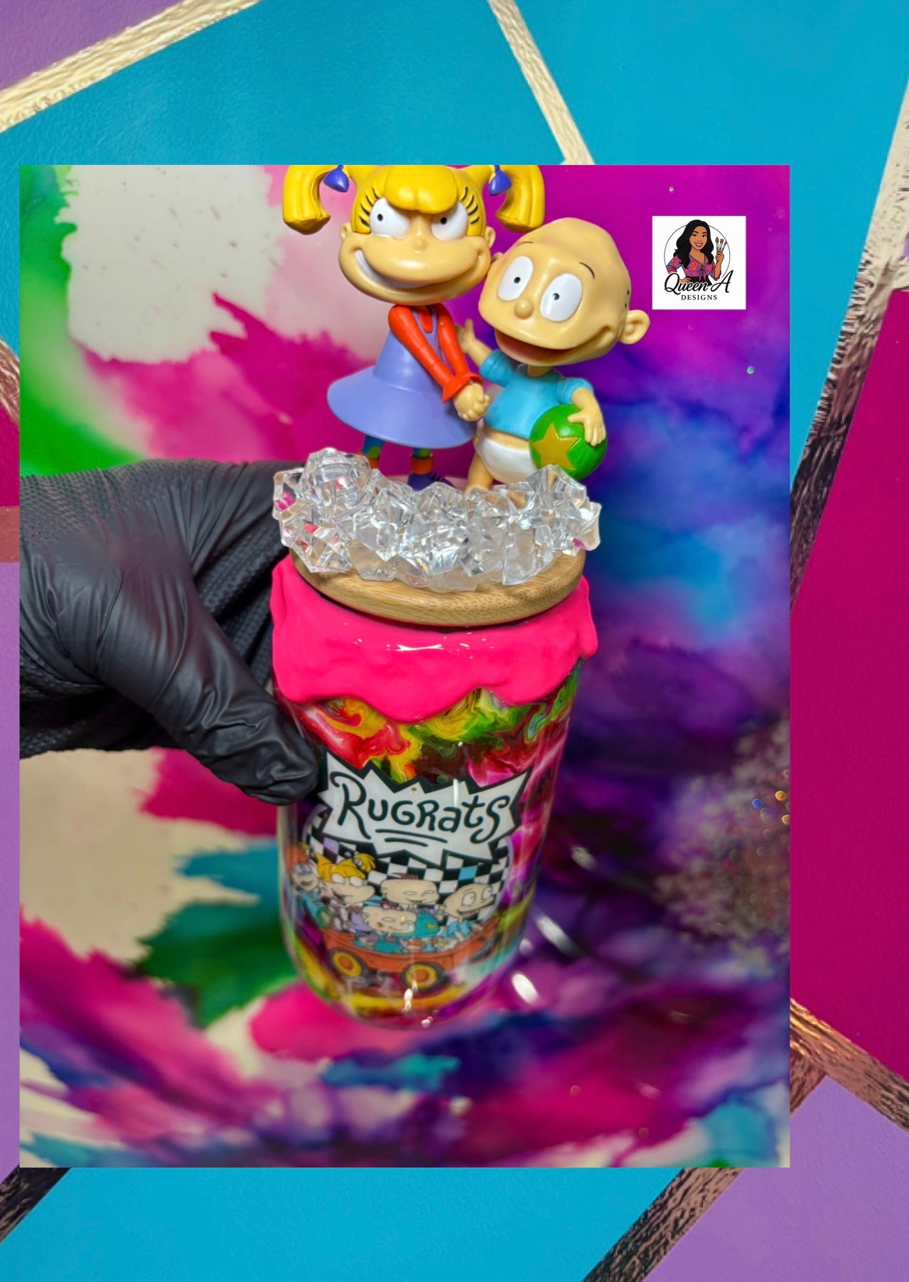 “Rugrats Dream Race”– 18 oz Glass Tumbler🍼✨🌈🩷💛💚💙✨