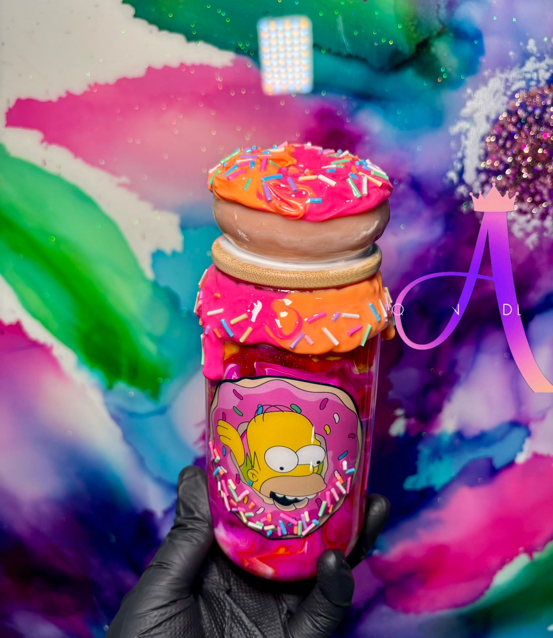 🍩🩷✨“Homers Heaven”✨18 Oz. Glass Tumbler 🩷🧡( Pink & Orange)🩷🧡