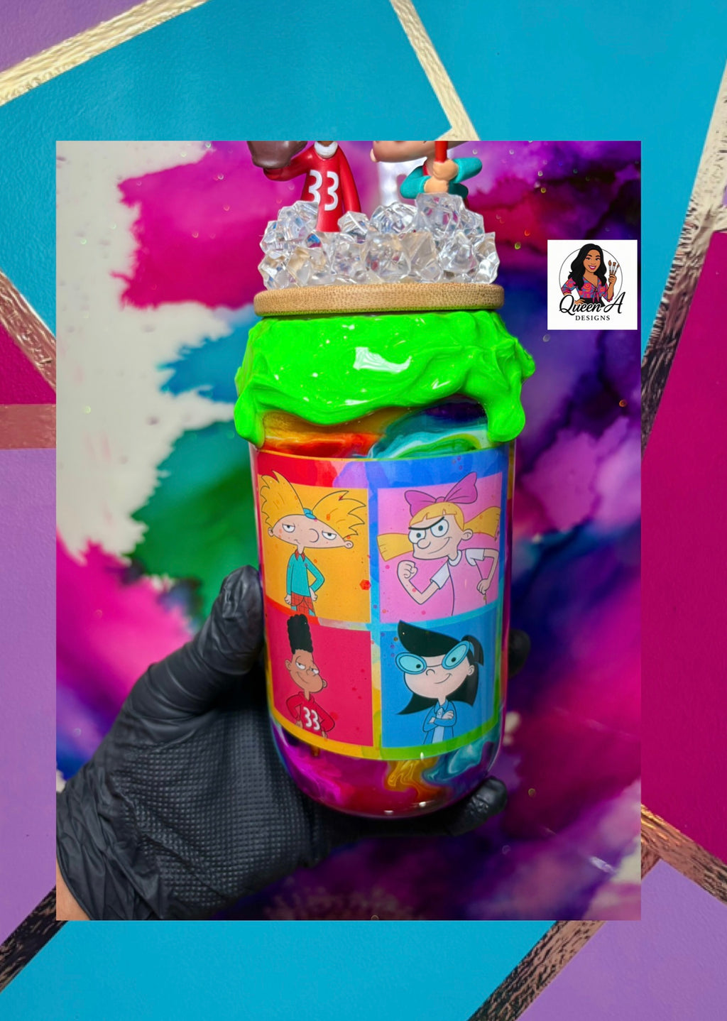 🏙️✨Hey Arnold! “Dream Team”– 18 Oz. Glass Tumbler