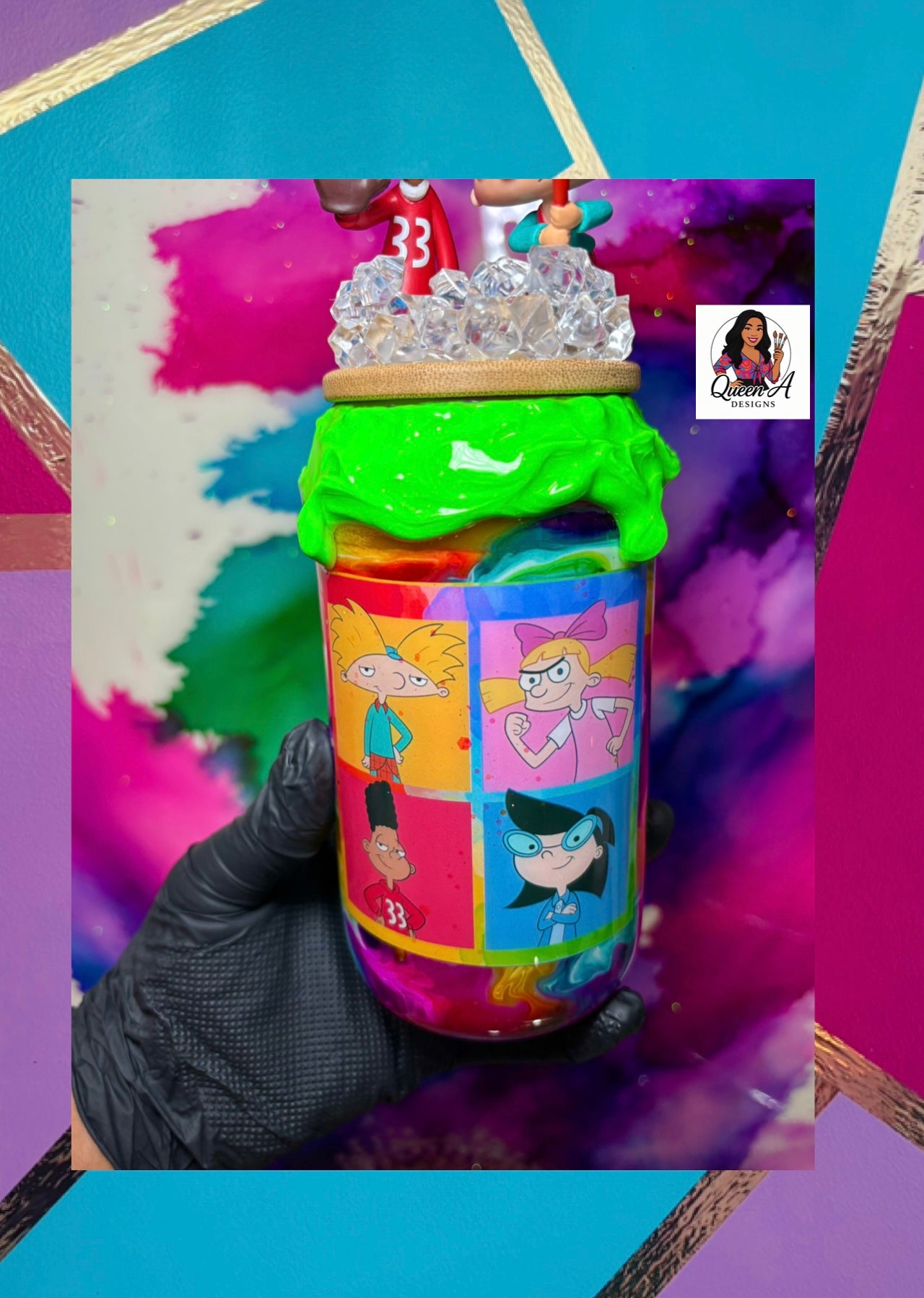 🏙️✨Hey Arnold! “Dream Team”– 18 Oz. Glass Tumbler