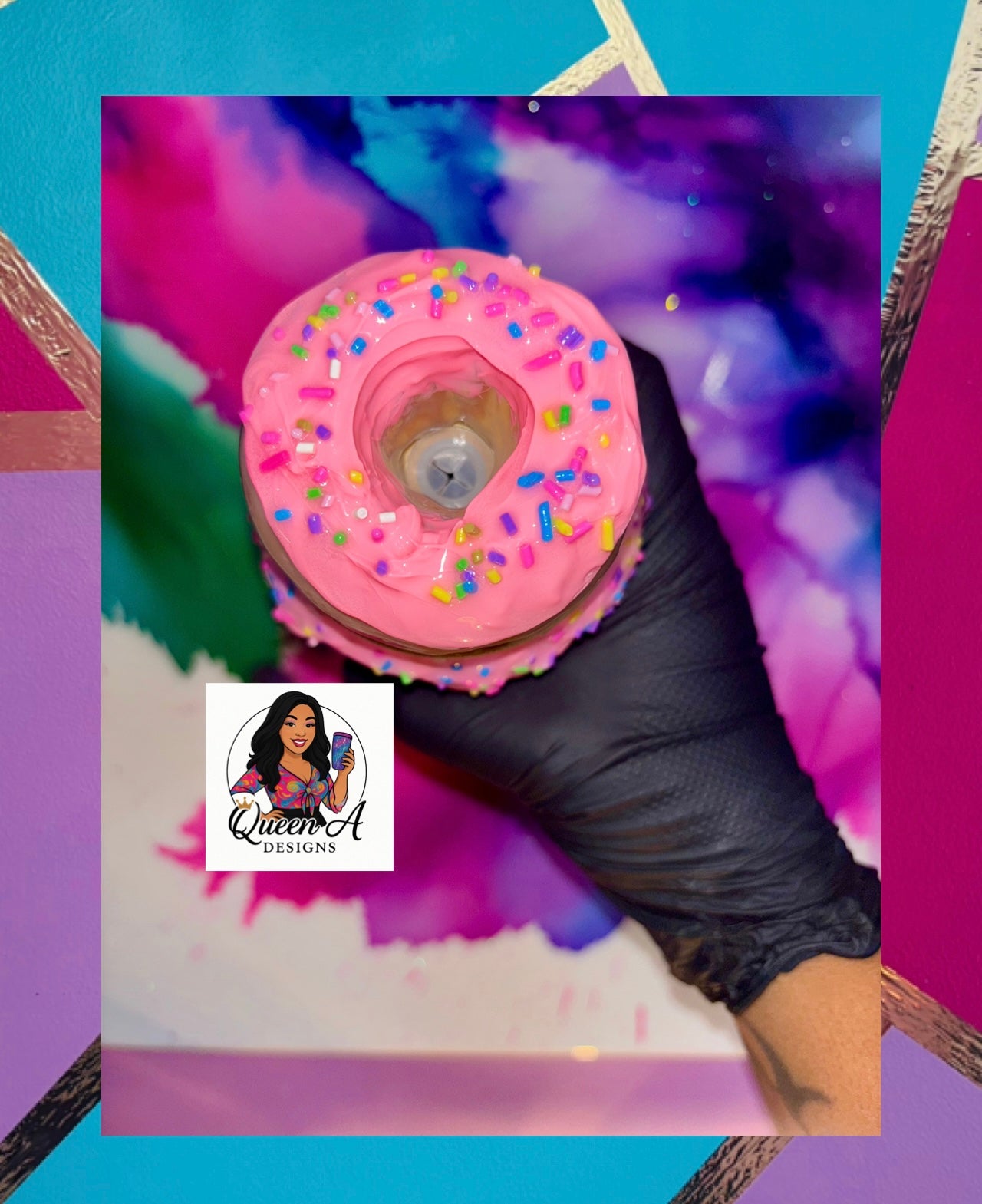 🍩🩷✨“Homers Heaven”✨18 Oz. Glass Tumbler  (🌈Rainbow Swirl🌈)