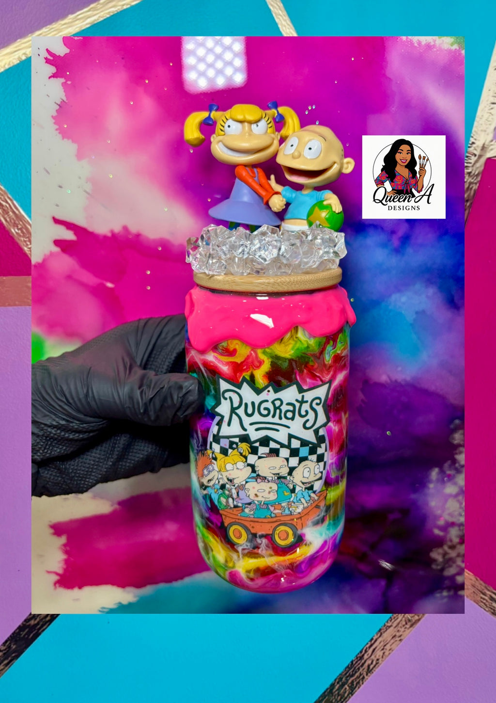 “Rugrats Dream Race”– 18 oz Glass Tumbler🍼✨🌈🩷💛💚💙✨