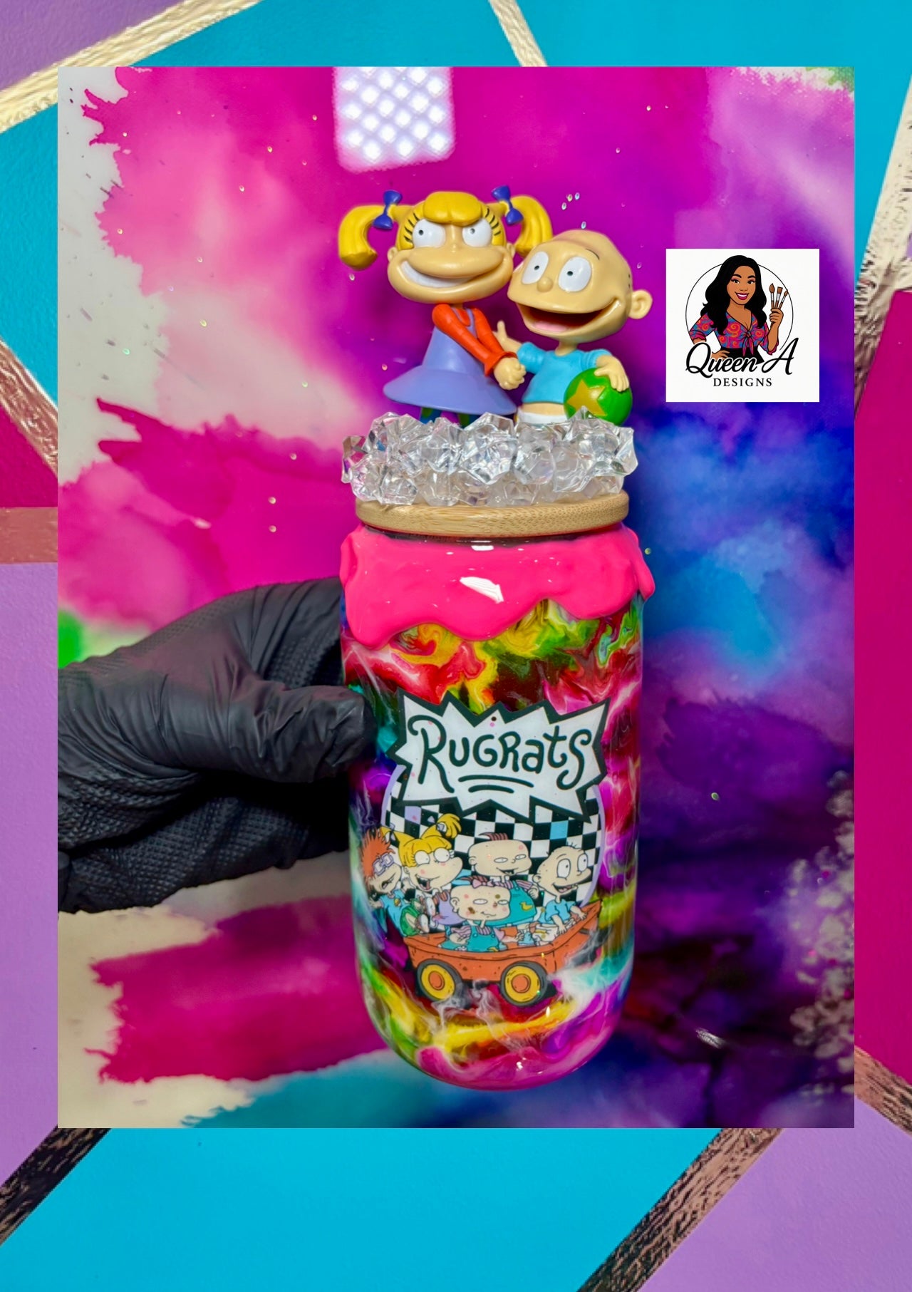 “Rugrats Dream Race”– 18 oz Glass Tumbler🍼✨🌈🩷💛💚💙✨