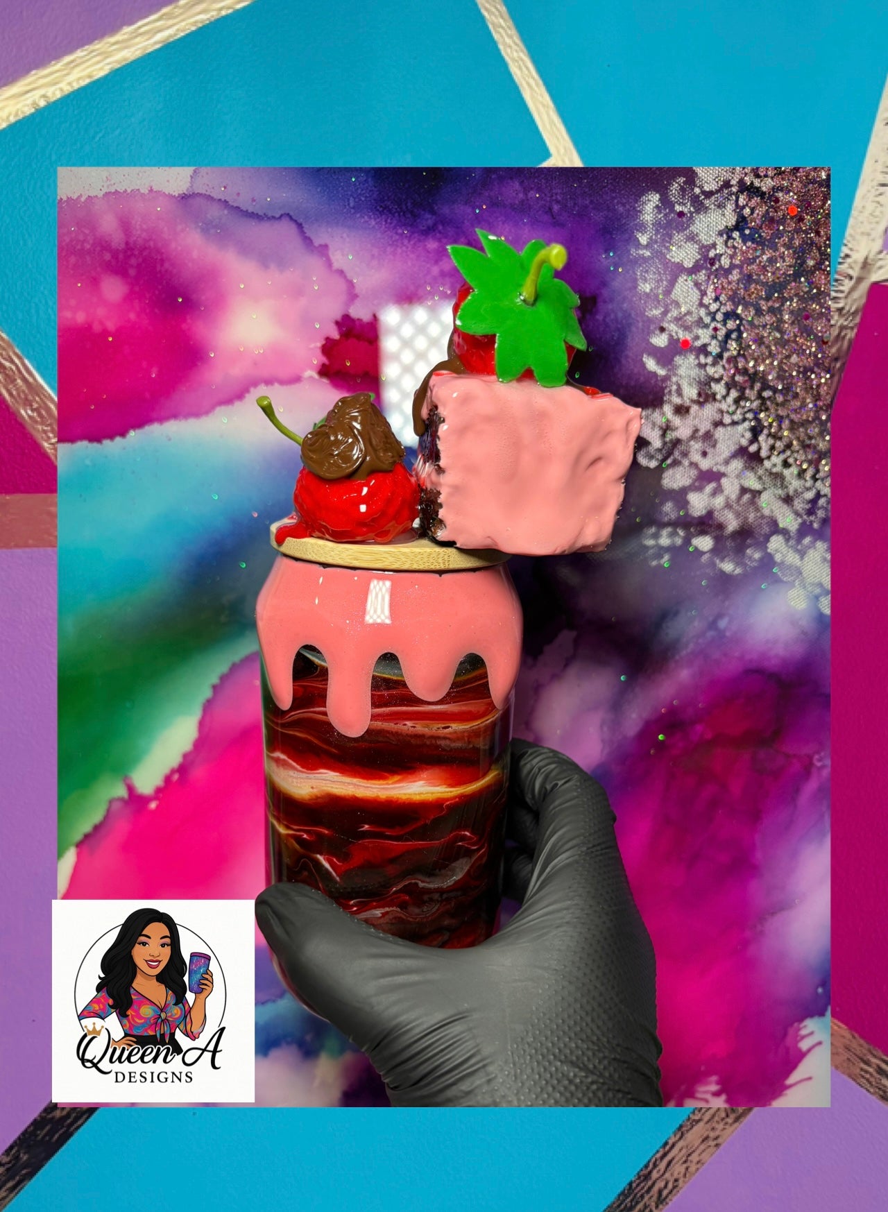 “Chocolate-Covered Strawberry Sip”– 18 oz Glass Tumbler W/ 3D Bamboo Lid