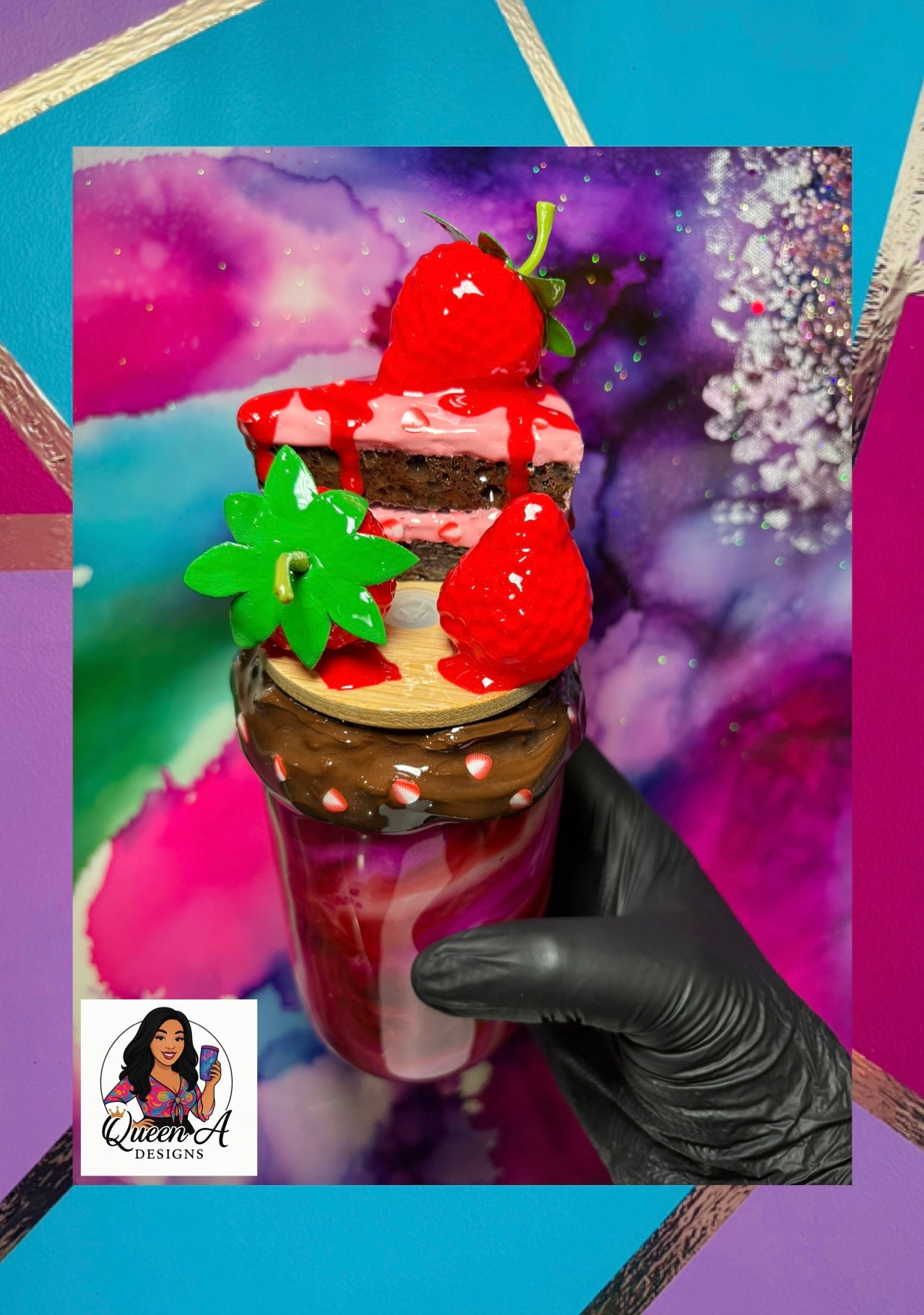 “Sweet Tooth Sipper” 18 oz. Glass Tumbler— W/BAMBOO 3D Lid