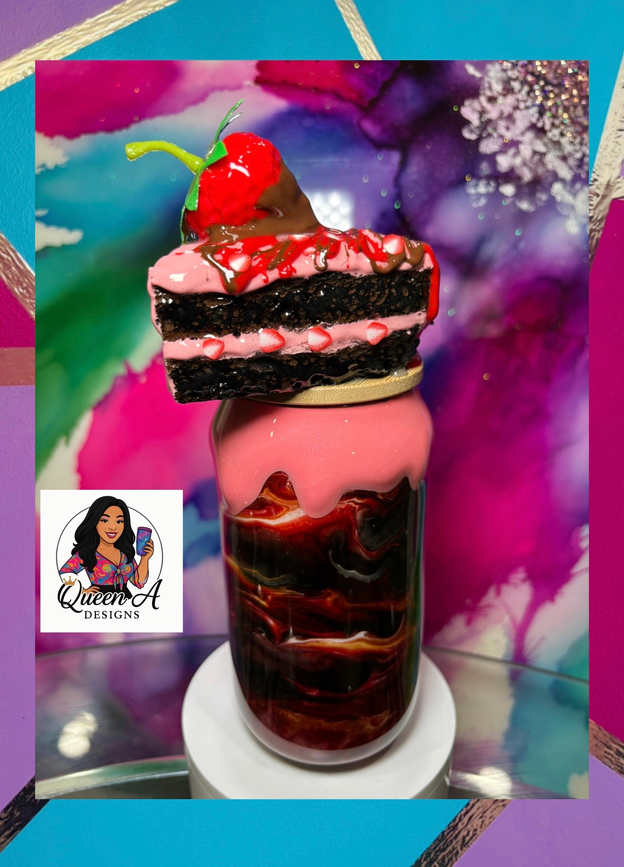 “Chocolate-Covered Strawberry Sip”– 18 oz Glass Tumbler W/ 3D Bamboo Lid