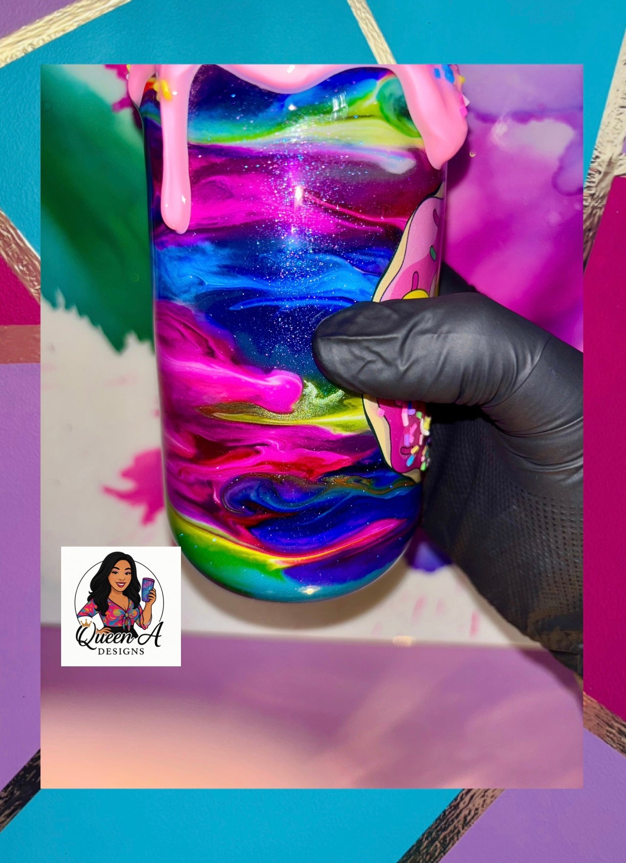 🍩🩷✨“Homers Heaven”✨18 Oz. Glass Tumbler  (🌈Rainbow Swirl🌈)