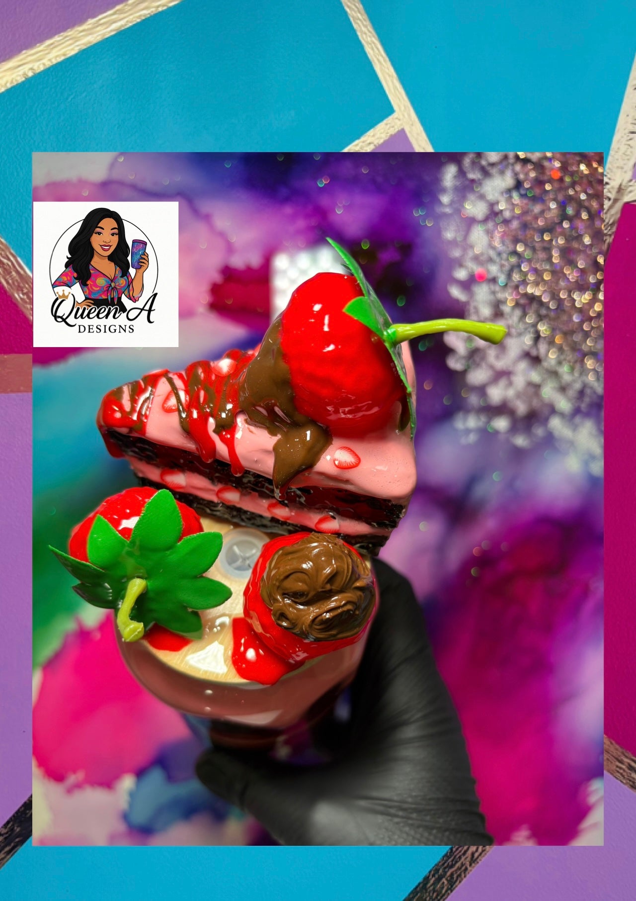 “Chocolate-Covered Strawberry Sip”– 18 oz Glass Tumbler W/ 3D Bamboo Lid