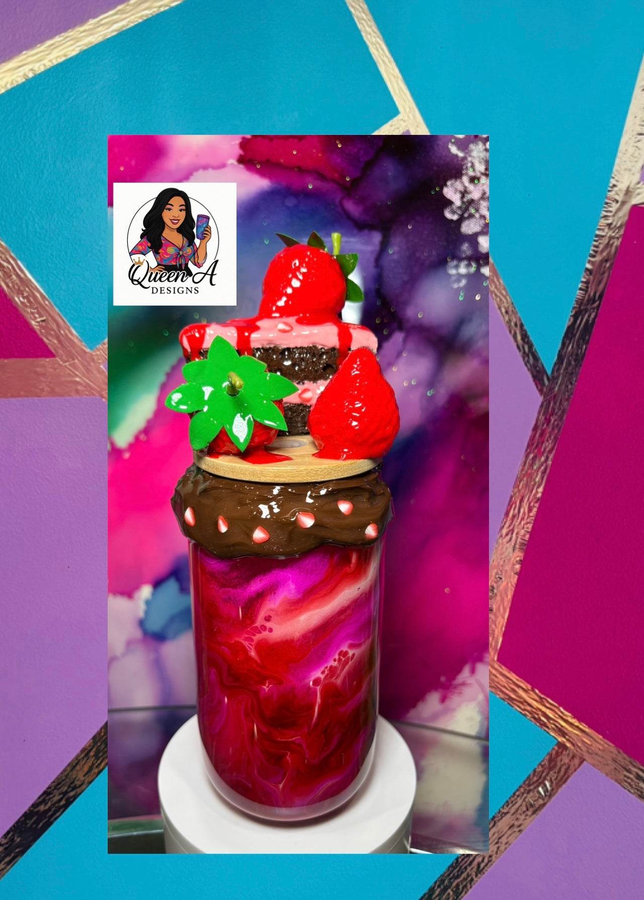 “Sweet Tooth Sipper” 18 oz. Glass Tumbler— W/BAMBOO 3D Lid