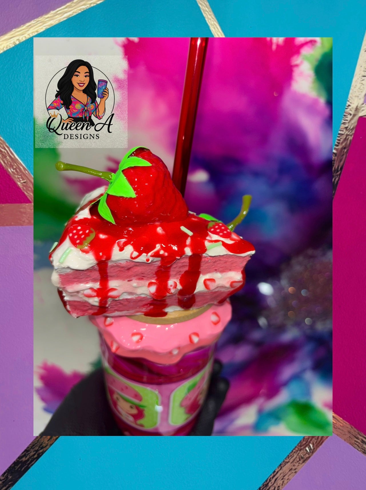 “Berry Sweet Delight” 18 Oz. Glass Tumbler-3D Decorative Bamboo Lid