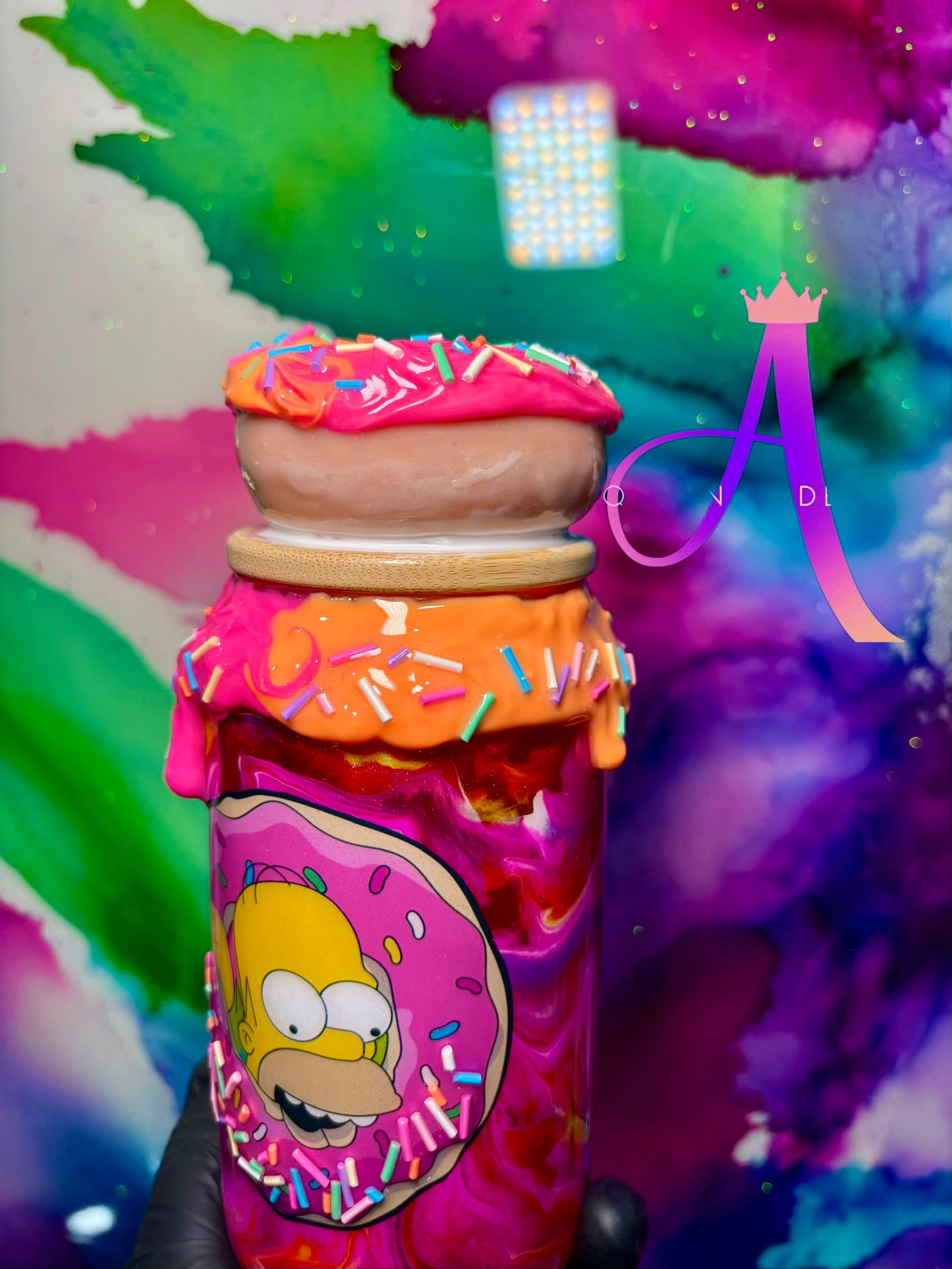 🍩🩷✨“Homers Heaven”✨18 Oz. Glass Tumbler 🩷🧡( Pink & Orange)🩷🧡
