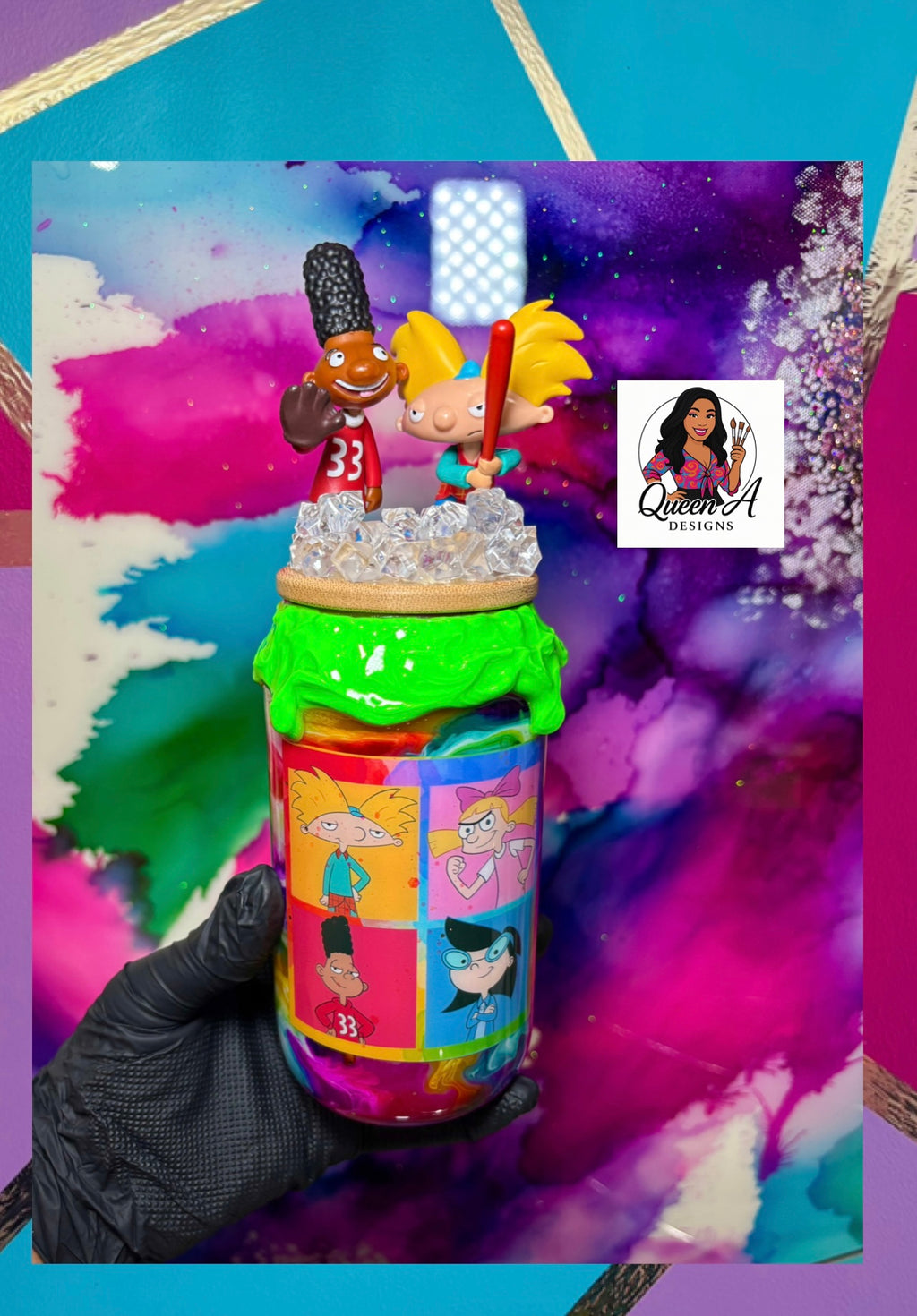 🏙️✨Hey Arnold! “Dream Team”– 18 Oz. Glass Tumbler