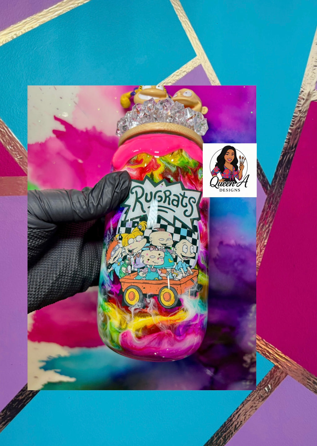 “Rugrats Dream Race”– 18 oz Glass Tumbler🍼✨🌈🩷💛💚💙✨