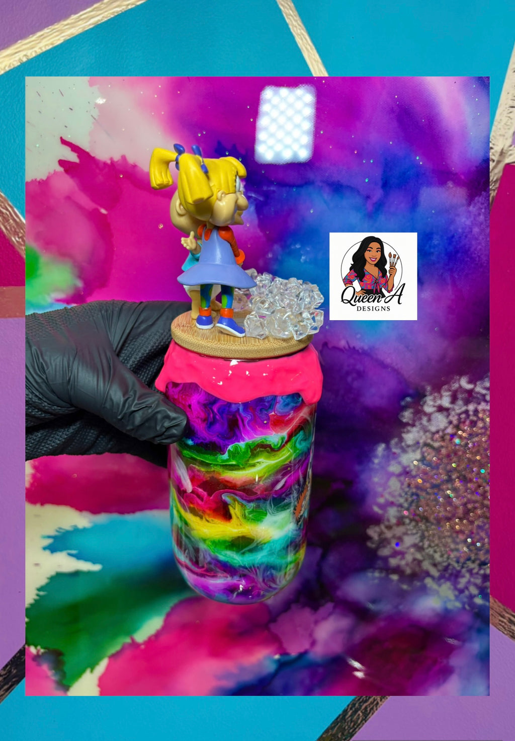 “Rugrats Dream Race”– 18 oz Glass Tumbler🍼✨🌈🩷💛💚💙✨